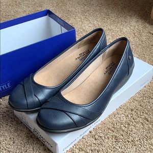 Navy memory foam slip on shoes